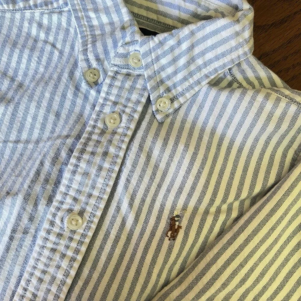 Ralph Lauren Boys Size 5 Classic Blue White Striped Oxford Shirt Pony Logo